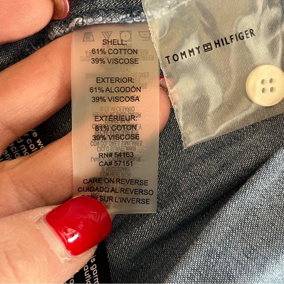 Tommy Hilfiger Blue Denim Chambray Shirt Dress Ruffle Hem Women’s size 8 - Picture 15 of 15